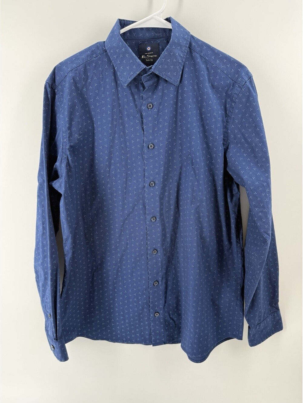 Ben Sherman Men's Stretch Dress Shirt Blue Geometric L 16-16.5 34-35